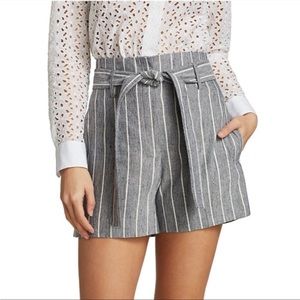 THEORY striped belted shorts